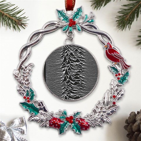Joy Division Unknown Pleasures Pattern Metal X mas Wreath Holly leaf Ornament from ArtsNow.com Front