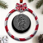 Joy Division Unknown Pleasures Pattern Metal Red Ribbon Round Ornament