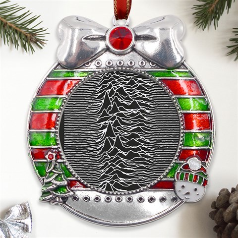 Joy Division Unknown Pleasures Pattern Metal X Mas Ribbon With Red Crystal Round Ornament from ArtsNow.com Front