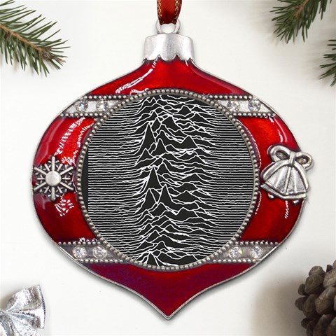 Joy Division Unknown Pleasures Pattern Metal Snowflake And Bell Red Ornament from ArtsNow.com Front