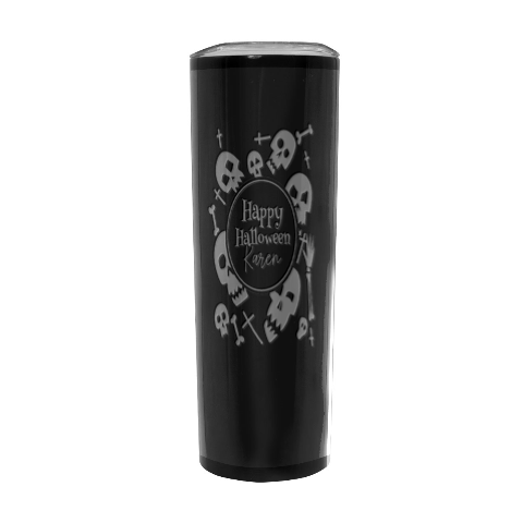 Personalized Halloween Bones Badge Name Any Text Stainless Steel Travel Tumbler 20oz Stainless Steel Travel Tumbler (Black) from ArtsNow.com Front