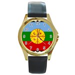 Flag Of The Mapuches Round Gold Metal Watch