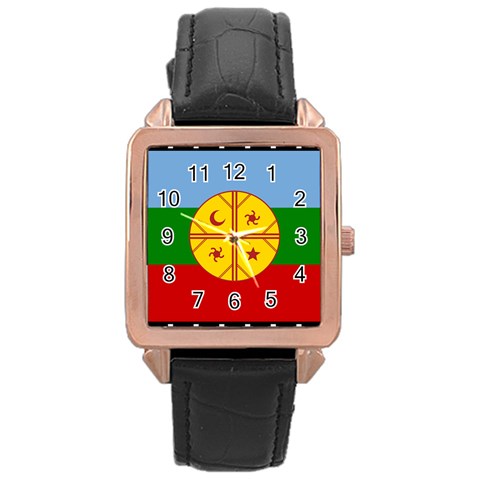 Flag Of The Mapuches Rose Gold Leather Watch  from ArtsNow.com Front