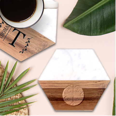Flag Of The Mapuches Marble Wood Coaster (Hexagon)  from ArtsNow.com Front