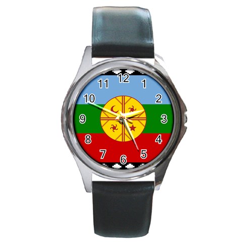 Flag Of The Mapuches Svg Round Metal Watch from ArtsNow.com Front