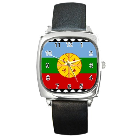 Flag Of The Mapuches Svg Square Metal Watch from ArtsNow.com Front