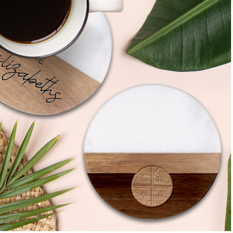 Flag Of The Mapuches Svg Classic Marble Wood Coaster (Round)  from ArtsNow.com Front