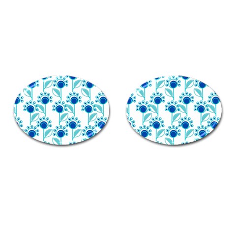 Blue Daisy Minimalist Leaves   Cufflinks (Oval) from ArtsNow.com Front(Pair)