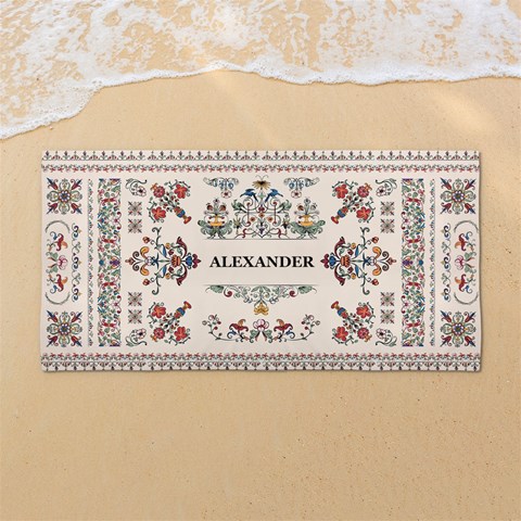 Custom Vintage Flourish Ornament Any Text Name 54 X27  Super Absorbent Beach Towel	 from ArtsNow.com Front