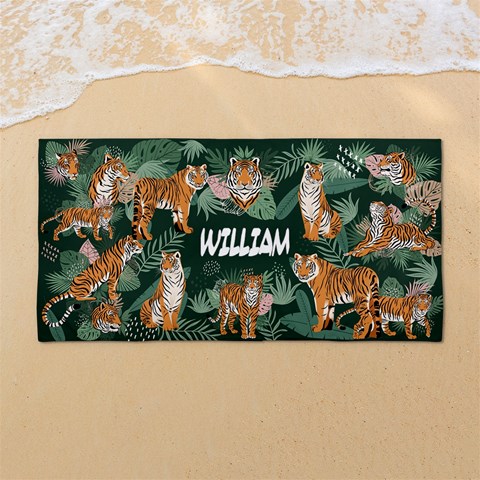 Custom Tiger Illustration Any Text Name 54 X27  Super Absorbent Beach Towel	 from ArtsNow.com Front