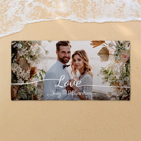 Custom Love Couple Wedding Any Text Name 54 X27  Super Absorbent Beach Towel	 from ArtsNow.com Front