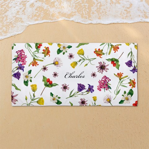 Custom Hand Drawn Floral Name Any Text 54 X27  Super Absorbent Beach Towel	 from ArtsNow.com Front