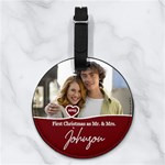 Custom Christmas Anniversary Photo Name Any Text Nappa Leather Luggage Tag Round