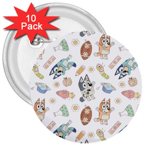 Bluey, Bluey merch, Bluey pattern, Bluey Bluey, bingo, Bluey design, bluey dog 3  Buttons (10 pack)  from ArtsNow.com Front