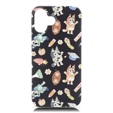 Bluey, Bluey merch, Bluey pattern, Bluey Bluey, bingo, Bluey design, bluey dog iPhone 16 Plus Black UV Print PC Hardshell Case from ArtsNow.com Front