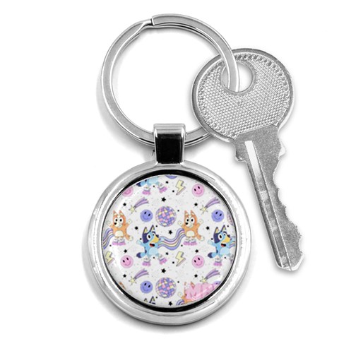 Bluey, Bluey merch, Bluey pattern, Bluey Bluey, bingo, Bluey design, bluey dog Key Chain (Round) from ArtsNow.com Front