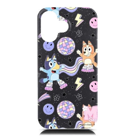 Bluey, Bluey merch, Bluey pattern, Bluey Bluey, bingo, Bluey design, bluey dog iPhone 16 Black UV Print PC Hardshell Case from ArtsNow.com Front