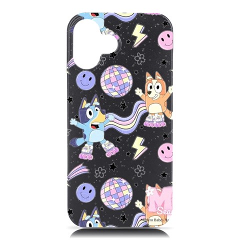 Bluey, Bluey merch, Bluey pattern, Bluey Bluey, bingo, Bluey design, bluey dog iPhone 16 Plus Black UV Print PC Hardshell Case from ArtsNow.com Front
