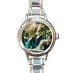 Waterfall Rocks Jungle Forest Round Italian Charm Watch