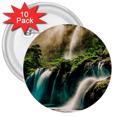 Waterfall Rocks Jungle Forest 3  Buttons (10 pack)  from ArtsNow.com Front