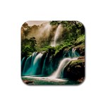 Waterfall Rocks Jungle Forest Rubber Coaster (Square)