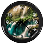 Waterfall Rocks Jungle Forest Wall Clock (Black)