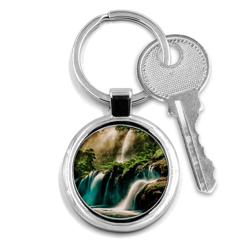 Waterfall Rocks Jungle Forest Key Chain (Round) from ArtsNow.com Front