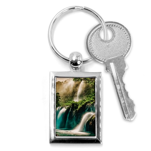 Waterfall Rocks Jungle Forest Key Chain (Rectangle) from ArtsNow.com Front