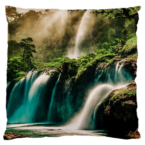 Waterfall Rocks Jungle Forest Large Cushion Case (One Side) from ArtsNow.com Front