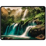 Waterfall Rocks Jungle Forest 80  x 56  Two Sides Fleece Blanket (Large)