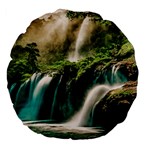 Waterfall Rocks Jungle Forest Large 18  Premium Flano Round Cushions