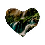 Waterfall Rocks Jungle Forest Standard 16  Premium Flano Heart Shape Cushions