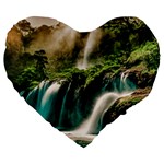 Waterfall Rocks Jungle Forest Large 19  Premium Flano Heart Shape Cushions