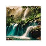 Waterfall Rocks Jungle Forest 30  x 30  Large Square Satin Scarf