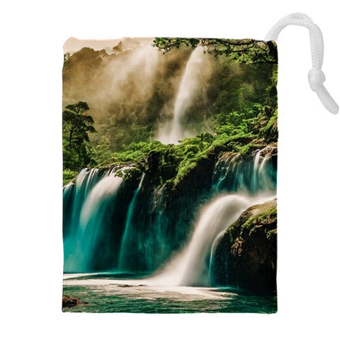 Waterfall Rocks Jungle Forest Drawstring Pouch (4XL) from ArtsNow.com Front