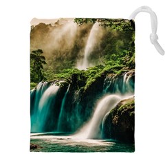 Waterfall Rocks Jungle Forest Drawstring Pouch (4XL) from ArtsNow.com Front