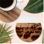 Waterfall Rocks Jungle Forest Marble Wood Coaster (Round)
