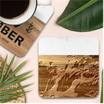 Waterfall Rocks Jungle Forest Marble Wood Coaster (Square)