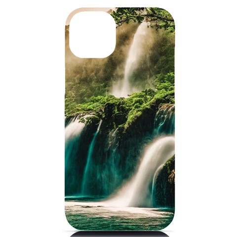 Waterfall Rocks Jungle Forest iPhone 14 Plus Black UV Print PC Hardshell Case from ArtsNow.com Front