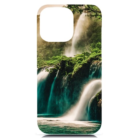 Waterfall Rocks Jungle Forest iPhone 14 Pro Max Black UV Print PC Hardshell Case from ArtsNow.com Front