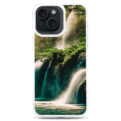 Waterfall Rocks Jungle Forest iPhone 15 Plus TPU UV Print Case from ArtsNow.com Front