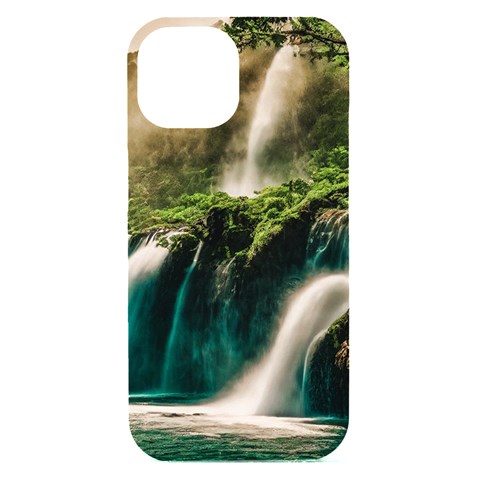 Waterfall Rocks Jungle Forest iPhone 15 Black UV Print PC Hardshell Case from ArtsNow.com Front
