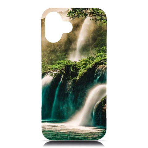 Waterfall Rocks Jungle Forest iPhone 16 Plus Black UV Print PC Hardshell Case from ArtsNow.com Front