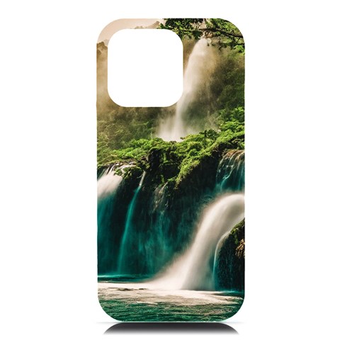 Waterfall Rocks Jungle Forest iPhone 16 Pro Max Black UV Print PC Hardshell Case from ArtsNow.com Front