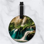 Waterfall Rocks Jungle Forest Nappa Leather Luggage Tag Round