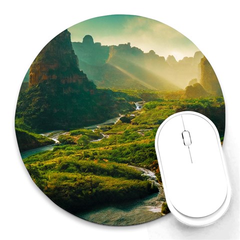 Mountains Trees Forest Round Mousepad from ArtsNow.com Front