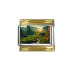 Mountains Trees Forest Gold Trim Italian Charm (9mm)