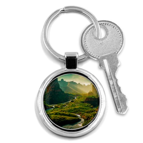Mountains Trees Forest Key Chain (Round) from ArtsNow.com Front