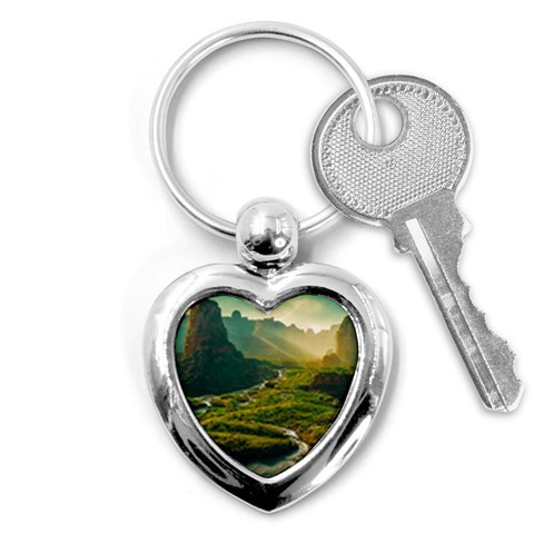 Mountains Trees Forest Key Chain (Heart) from ArtsNow.com Front