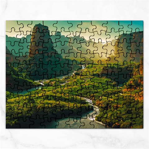 Mountains Trees Forest Rectangular Jigsaw Puzzl from ArtsNow.com Front